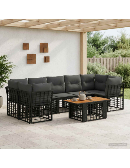 Set Divano da Giardino 8 pz Nero e Grigio scuro polyrattan
