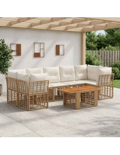Set Divano da Giardino 8 pz Naturale e Bianco Crema polyrattan