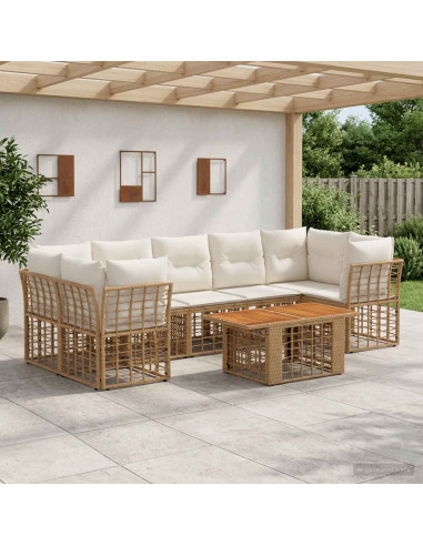 Set Divano da Giardino 8 pz Naturale e Bianco Crema polyrattan
