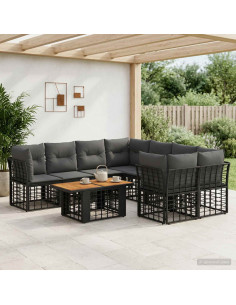 Set Divano da Giardino 9 pz Nero e Grigio scuro polyrattan
