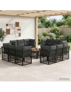 Set Divano da Giardino 13 pz Nero e Grigio scuro polyrattan