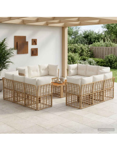 Set Divano da Giardino 13 pz Naturale e Bianco Crema polyrattan