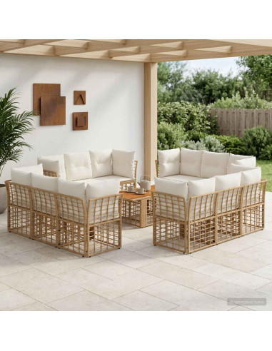 Set Divano da Giardino 13 pz Naturale e Bianco Crema polyrattan