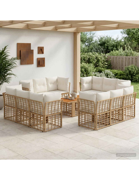 Set Divano da Giardino 13 pz Naturale e Bianco Crema polyrattan