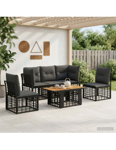Set Divano da Giardino 6 pz Nero e Grigio scuro polyrattan