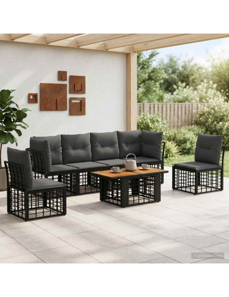 Set Divano da Giardino 7 pz Nero e Grigio scuro polyrattan