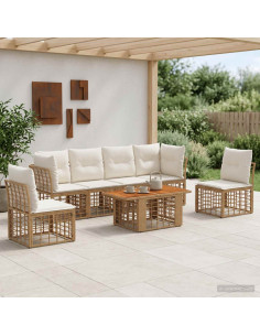 Set Divano da Giardino 7 pz Naturale e Bianco Crema polyrattan