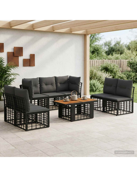 Set Divano da Giardino 8 pz Nero e Grigio scuro polyrattan