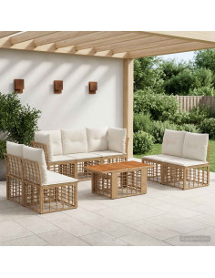 Set Divano da Giardino 8 pz Naturale e Bianco Crema polyrattan