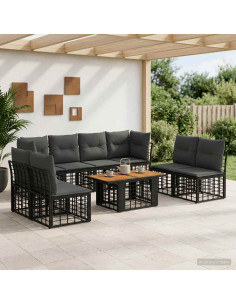 Set Divano da Giardino 9 pz Nero e Grigio scuro polyrattan