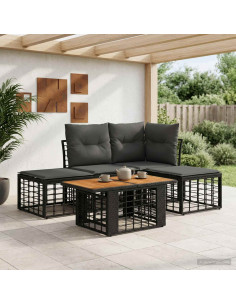 Set Divano da Giardino 5 pz Nero e Grigio scuro polyrattan