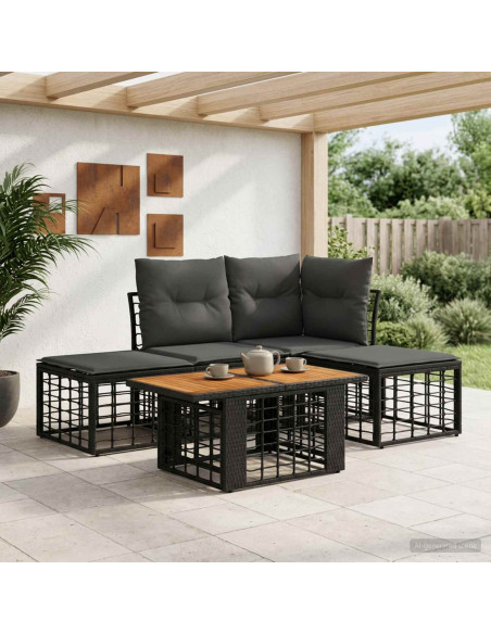 Set Divano da Giardino 5 pz Nero e Grigio scuro polyrattan