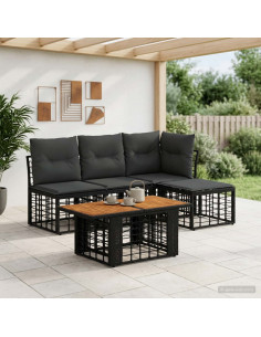 Set Divano da Giardino 5 pz Nero e Grigio scuro polyrattan