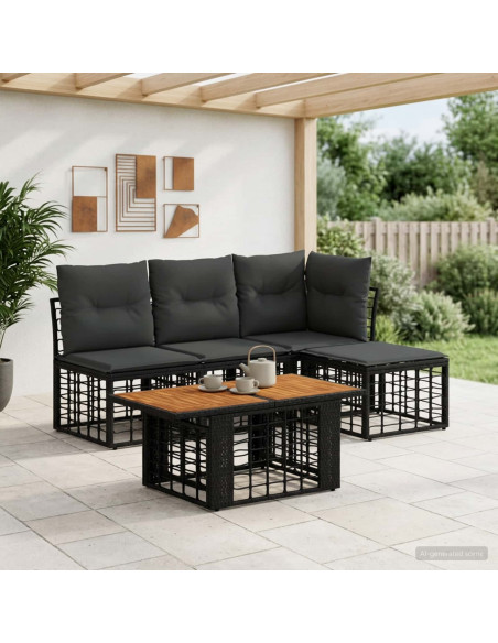 Set Divano da Giardino 5 pz Nero e Grigio scuro polyrattan
