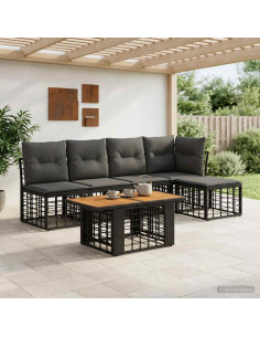 Set Divano da Giardino 6 pz Nero e Grigio scuro polyrattan