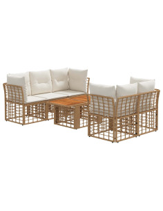 Set Divano da Giardino 6 pz Naturale e Bianco Crema polyrattan 2