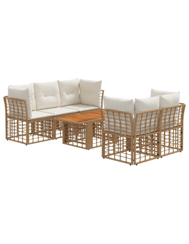 Set Divano da Giardino 6 pz Naturale e Bianco Crema polyrattan