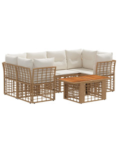 Set Divano da Giardino 7 pz Naturale e Bianco Crema polyrattan 2