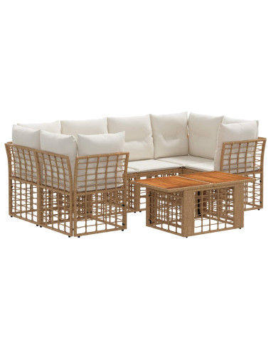 Set Divano da Giardino 7 pz Naturale e Bianco Crema polyrattan
