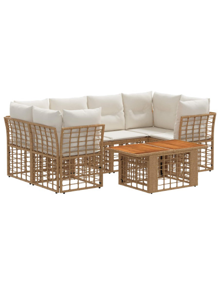 Set Divano da Giardino 7 pz Naturale e Bianco Crema polyrattan