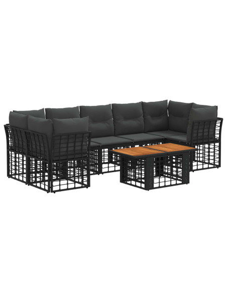 Set Divano da Giardino 8 pz Nero e Grigio scuro polyrattan