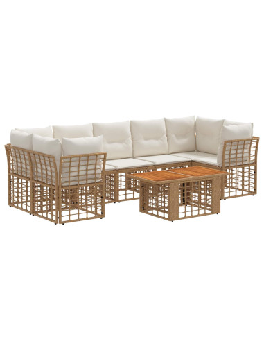 Set Divano da Giardino 8 pz Naturale e Bianco Crema polyrattan