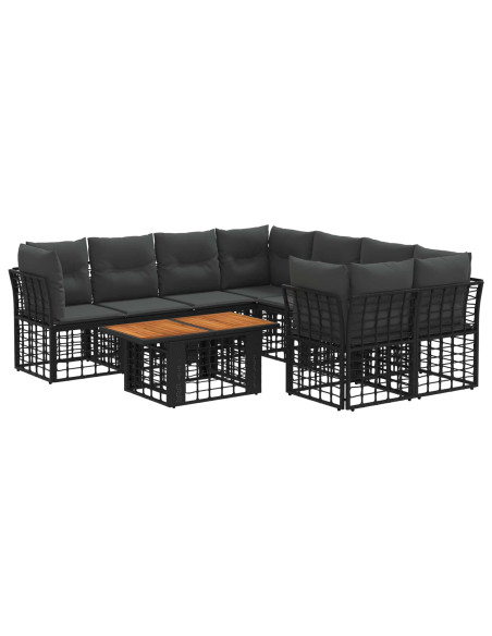 Set Divano da Giardino 9 pz Nero e Grigio scuro polyrattan