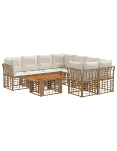 Set Divano da Giardino 9 pz Naturale e Bianco Crema polyrattan 2