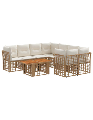 Set Divano da Giardino 9 pz Naturale e Bianco Crema polyrattan