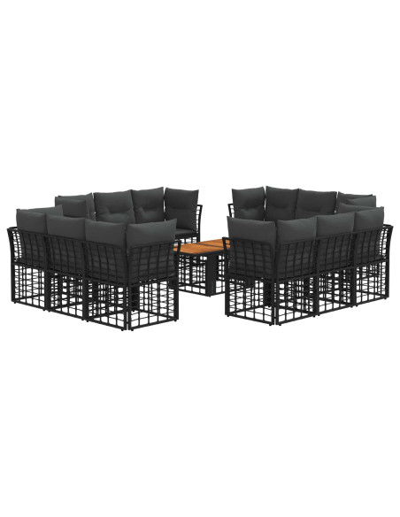 Set Divano da Giardino 13 pz Nero e Grigio scuro polyrattan
