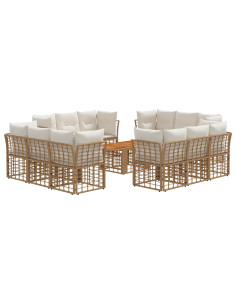 Set Divano da Giardino 13 pz Naturale e Bianco Crema polyrattan 2