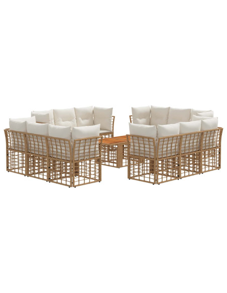 Set Divano da Giardino 13 pz Naturale e Bianco Crema polyrattan