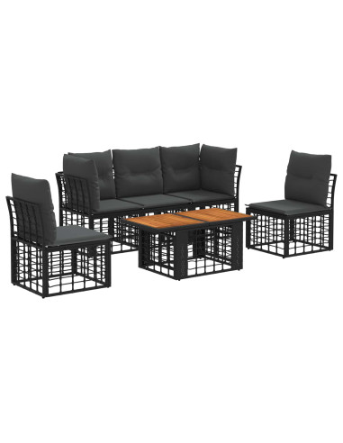 Set Divano da Giardino 6 pz Nero e Grigio scuro polyrattan
