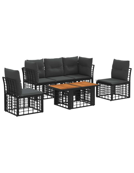 Set Divano da Giardino 6 pz Nero e Grigio scuro polyrattan