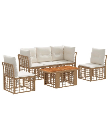 Set Divano da Giardino 6 pz Naturale e Bianco Crema polyrattan