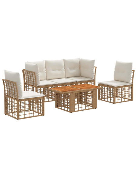 Set Divano da Giardino 6 pz Naturale e Bianco Crema polyrattan