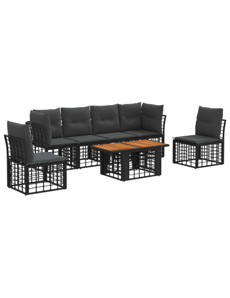 Set Divano da Giardino 7 pz Nero e Grigio scuro polyrattan