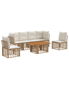 Set Divano da Giardino 7 pz Naturale e Bianco Crema polyrattan 2