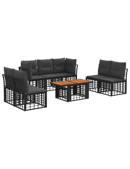 Set Divano da Giardino 8 pz Nero e Grigio scuro polyrattan