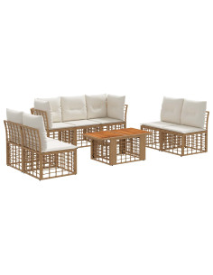 Set Divano da Giardino 8 pz Naturale e Bianco Crema polyrattan 2