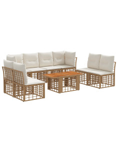 Set Divano da Giardino 9 pz Naturale e Bianco Crema polyrattan 2