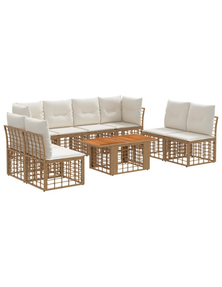 Set Divano da Giardino 9 pz Naturale e Bianco Crema polyrattan