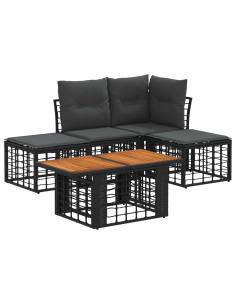 Set Divano da Giardino 5 pz Nero e Grigio scuro polyrattan 2