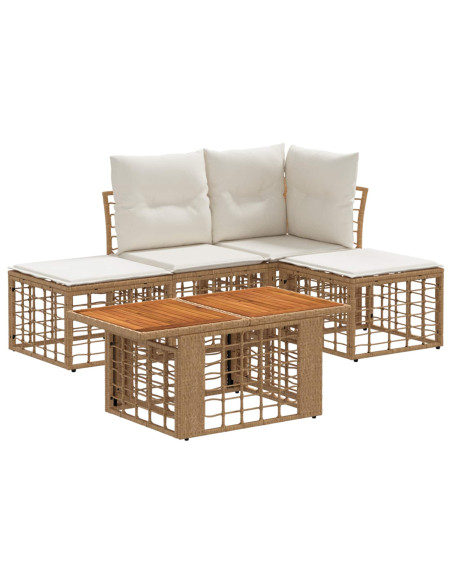 Set Divano da Giardino 5 pz Naturale e Bianco Crema polyrattan