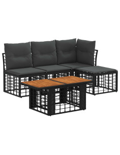Set Divano da Giardino 5 pz Nero e Grigio scuro polyrattan 2