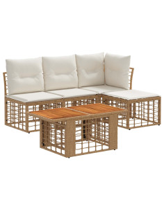 Set Divano da Giardino 5 pz Naturale e Bianco Crema polyrattan 2