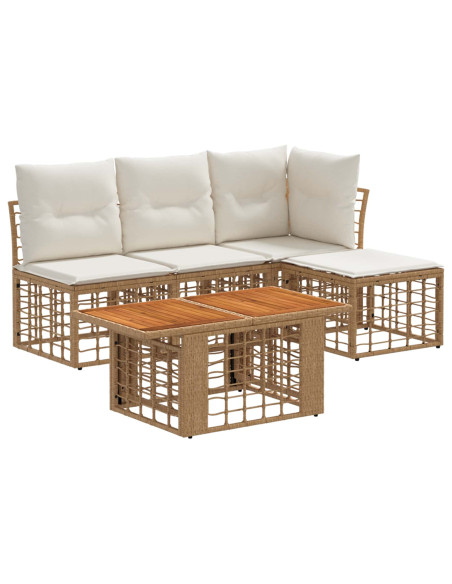Set Divano da Giardino 5 pz Naturale e Bianco Crema polyrattan