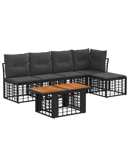 Set Divano da Giardino 6 pz Nero e Grigio scuro polyrattan