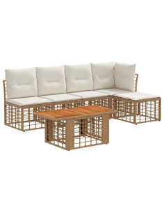 Set Divano da Giardino 6 pz Naturale e Bianco Crema polyrattan 2
