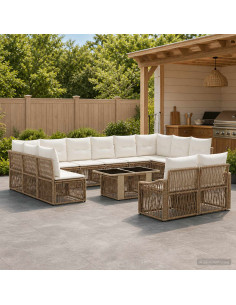 Set Divano da Giardino 13 pz Beige e Bianco Crema polyrattan